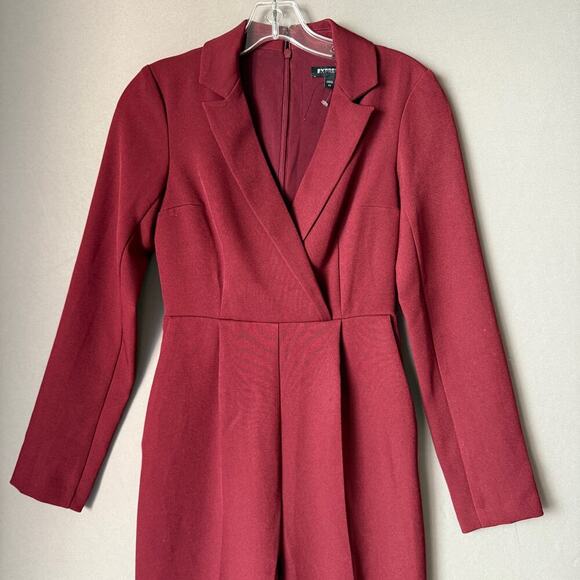 Express sz 00 Burgundy red deep plunge‎ party jumpsuit - Picture 2 of 11